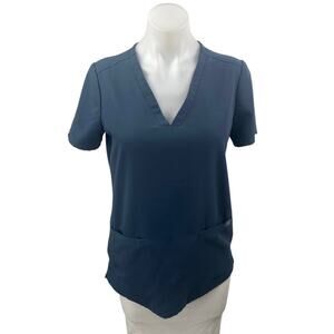 Figs Women's Navy Blue Short Sleeve V Neck Pocket Medical Scrub T Shirt Top XS